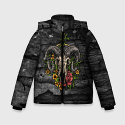 Куртка зимняя для мальчика Череп барана в цветах, цвет: 3D-черный