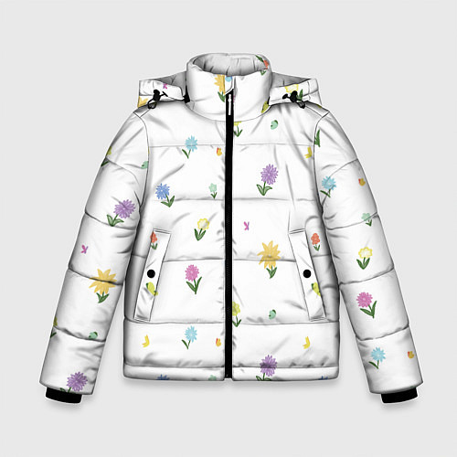 Зимняя куртка для мальчика Цветы и бабочки / 3D-Черный – фото 1
