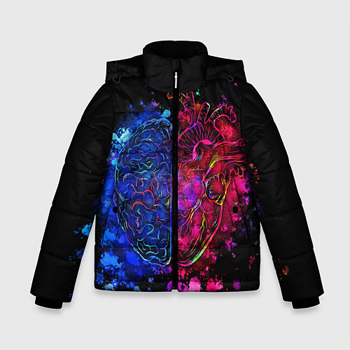 Зимняя куртка для мальчика Сердце и мозг в неоне / 3D-Черный – фото 1