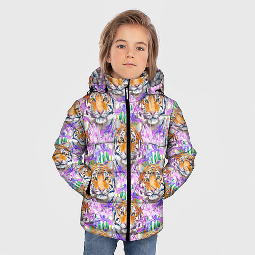 Зимняя куртка для мальчика Тигр в цветах / 3D-Красный – фото 3