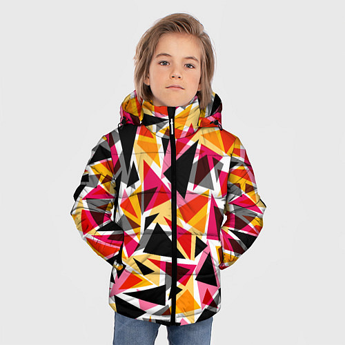 Зимняя куртка для мальчика Разноцветные треугольники / 3D-Красный – фото 3