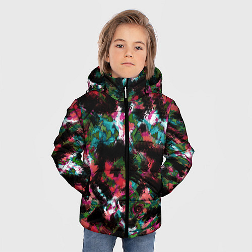 Зимняя куртка для мальчика Гранжевый абстрактный узор / 3D-Красный – фото 3