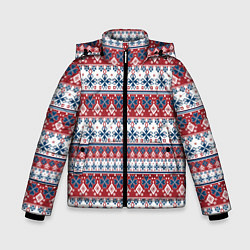 Куртка зимняя для мальчика Этнический красно-синий узор, цвет: 3D-светло-серый