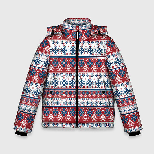 Зимняя куртка для мальчика Этнический красно-синий узор / 3D-Черный – фото 1