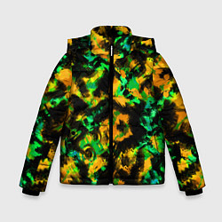 Куртка зимняя для мальчика Абстрактный желто-зеленый узор, цвет: 3D-черный