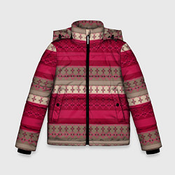 Куртка зимняя для мальчика Полосатый вышитый орнамент, цвет: 3D-черный