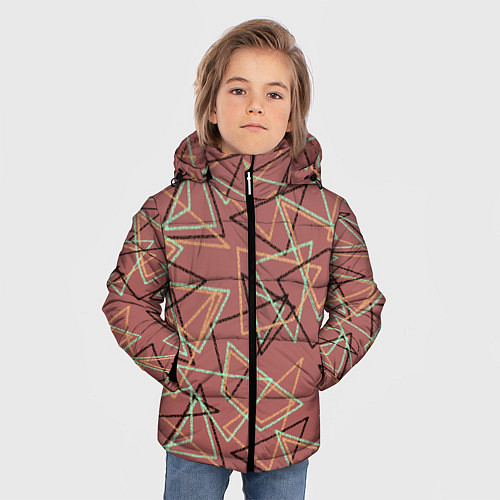 Зимняя куртка для мальчика Террактовый геометрический / 3D-Красный – фото 3