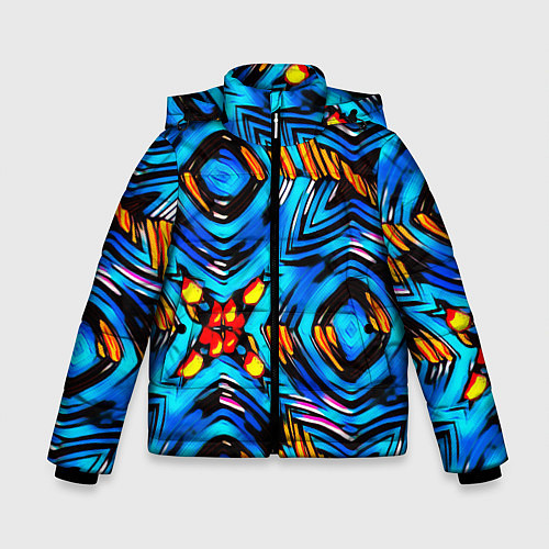 Зимняя куртка для мальчика Желто-синий абстрактный узор / 3D-Черный – фото 1