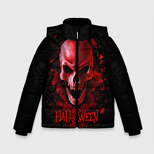 Зимняя куртка для мальчика Красный череп в кровавых розах / 3D-Черный – фото 1