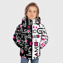 Куртка зимняя для мальчика ИГРА В КАЛЬМАРА ЧЁРНО БЕЛЫЙ ПАТТЕРН ЛОГО, цвет: 3D-черный — фото 2