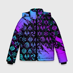 Зимняя куртка для мальчика GENSHIN NEON PATTERN SYMBOL НЕОН ЭМБЛЕМЫ