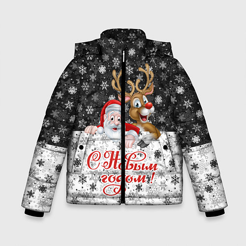 Зимняя куртка для мальчика С Новым Годом дед мороз и олень / 3D-Черный – фото 1