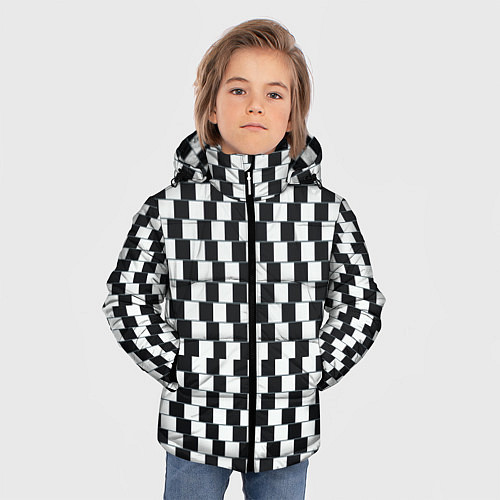 Зимняя куртка для мальчика Шахматная Иллюзия Искажения / 3D-Светло-серый – фото 3