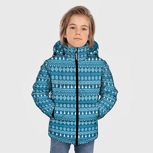 Зимняя куртка для мальчика Новогодний узор сине-белого цвета / 3D-Светло-серый – фото 3
