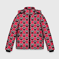 Куртка зимняя для мальчика Следы от Лап с Сердечками, цвет: 3D-красный