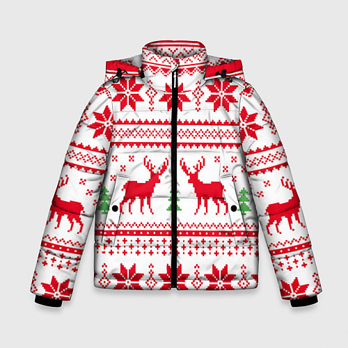 Зимняя куртка для мальчика Новогодний узор с оленями / 3D-Красный – фото 1
