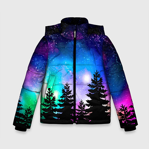 Зимняя куртка для мальчика Космический лес, елки и звезды / 3D-Черный – фото 1