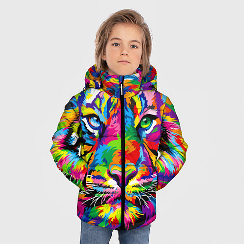 Зимняя куртка для мальчика Тигр в стиле поп-арт / 3D-Красный – фото 3