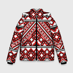 Куртка зимняя для мальчика Русский узор, геометрическая вышивка, цвет: 3D-красный