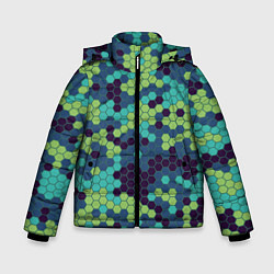 Куртка зимняя для мальчика Зеленые соты в мозаике, цвет: 3D-светло-серый
