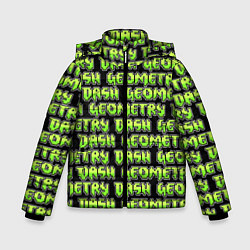 Куртка зимняя для мальчика Geometry Dash: Green Pattern Logo, цвет: 3D-черный