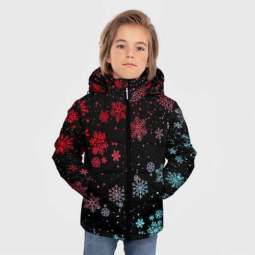 Зимняя куртка для мальчика НЕОНОВЫЕ СНЕЖИНКИ, НОВЫЙ ГОД 2022 / 3D-Красный – фото 3