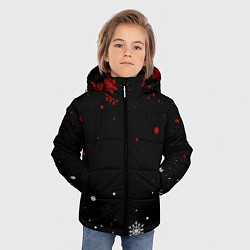 Куртка зимняя для мальчика КРАСНО БЕЛЫЕ СНЕЖИНКИ НА ЧЁРНОМ ФОНЕ, цвет: 3D-красный — фото 2