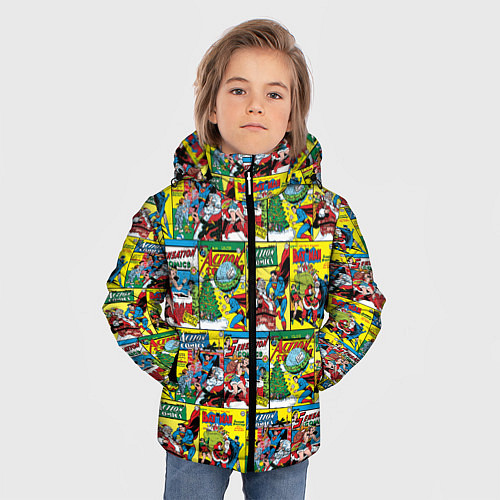 Зимняя куртка для мальчика Новогодние обложки DC / 3D-Красный – фото 3