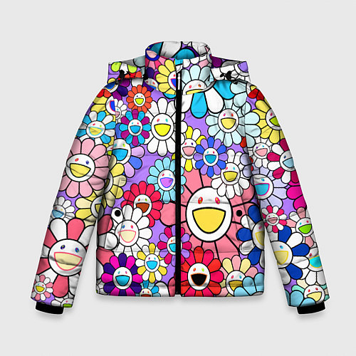 Зимняя куртка для мальчика Цветы Takashi Murakami / 3D-Светло-серый – фото 1