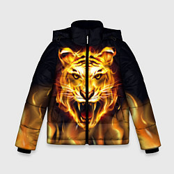 Куртка зимняя для мальчика Тигр В Пламени, цвет: 3D-черный