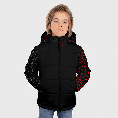 Зимняя куртка для мальчика СЛАВЯНСКАЯ СИМВОЛИКА, МЕТАЛЛИЧЕСКИЕ РУНЫ / 3D-Красный – фото 3