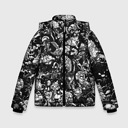Куртка зимняя для мальчика DOTA 2 ВСЕ ПЕРСОНАЖИ ЧЁРНО БЕЛЫЙ, цвет: 3D-светло-серый