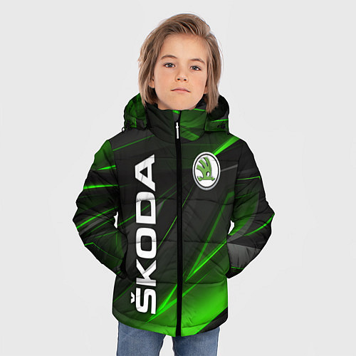 Зимняя куртка для мальчика SKODA GEOMETRY STRIPES GREEN NEON / 3D-Красный – фото 3