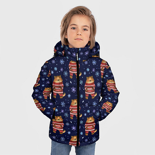 Зимняя куртка для мальчика Тигры в свитере / 3D-Красный – фото 3