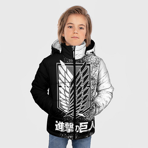 Зимняя куртка для мальчика Чёрно-Белый Логотип Атака Титанов / 3D-Красный – фото 3