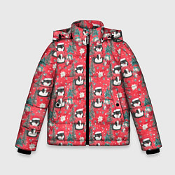 Куртка зимняя для мальчика Пингвины красный паттерн, цвет: 3D-красный