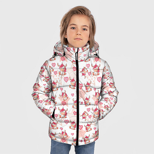 Зимняя куртка для мальчика Маленькие единороги паттерн / 3D-Красный – фото 3