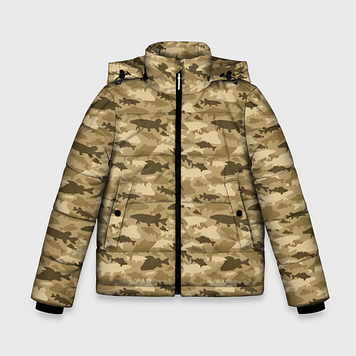 Зимняя куртка для мальчика Рыбы камуфляж / 3D-Черный – фото 1
