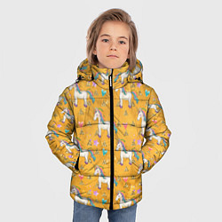 Куртка зимняя для мальчика Единороги на желтом фоне, цвет: 3D-красный — фото 2