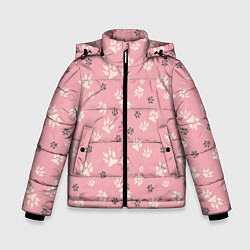 Куртка зимняя для мальчика Розовый принт лапки, цвет: 3D-черный