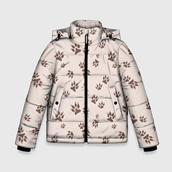Куртка зимняя для мальчика Бежевый паттерн лапки, цвет: 3D-светло-серый