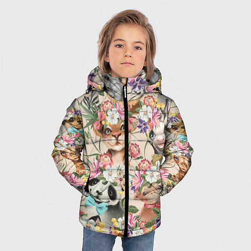 Зимняя куртка для мальчика Дикие животные паттерн / 3D-Красный – фото 3