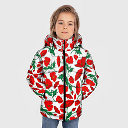 Куртка зимняя для мальчика Цветы Красные Маки на белом фоне, цвет: 3D-красный — фото 2