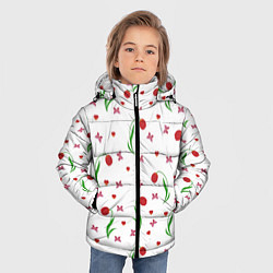 Куртка зимняя для мальчика Тюльпаны, бабочки, сердечки, цвет: 3D-красный — фото 2
