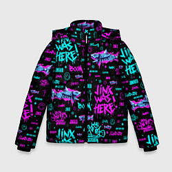 Куртка зимняя для мальчика ARCANE Jinx pattern neon Аркейн Джинкс паттерн нео, цвет: 3D-черный