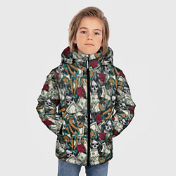 Куртка зимняя для мальчика Смерть, Змея, Доллары, Розы, цвет: 3D-светло-серый — фото 2
