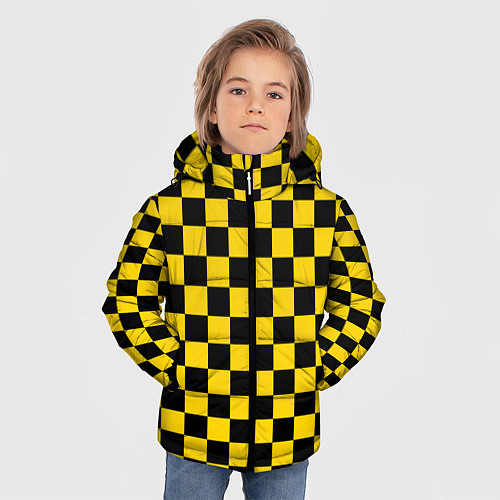 Зимняя куртка для мальчика Такси Шахматные Клетки / 3D-Светло-серый – фото 3