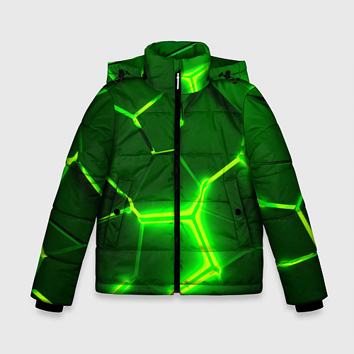 Зимняя куртка для мальчика 3D ПЛИТЫ НЕОН NEON GREEN HEXAGON РАЗЛОМ / 3D-Черный – фото 1