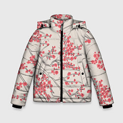 Куртка зимняя для мальчика Красные цветы на ветках, цвет: 3D-светло-серый