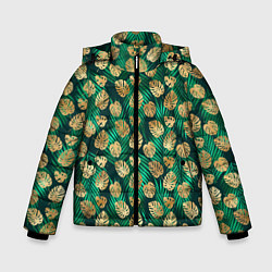 Куртка зимняя для мальчика Золотые листья паттерн, цвет: 3D-светло-серый